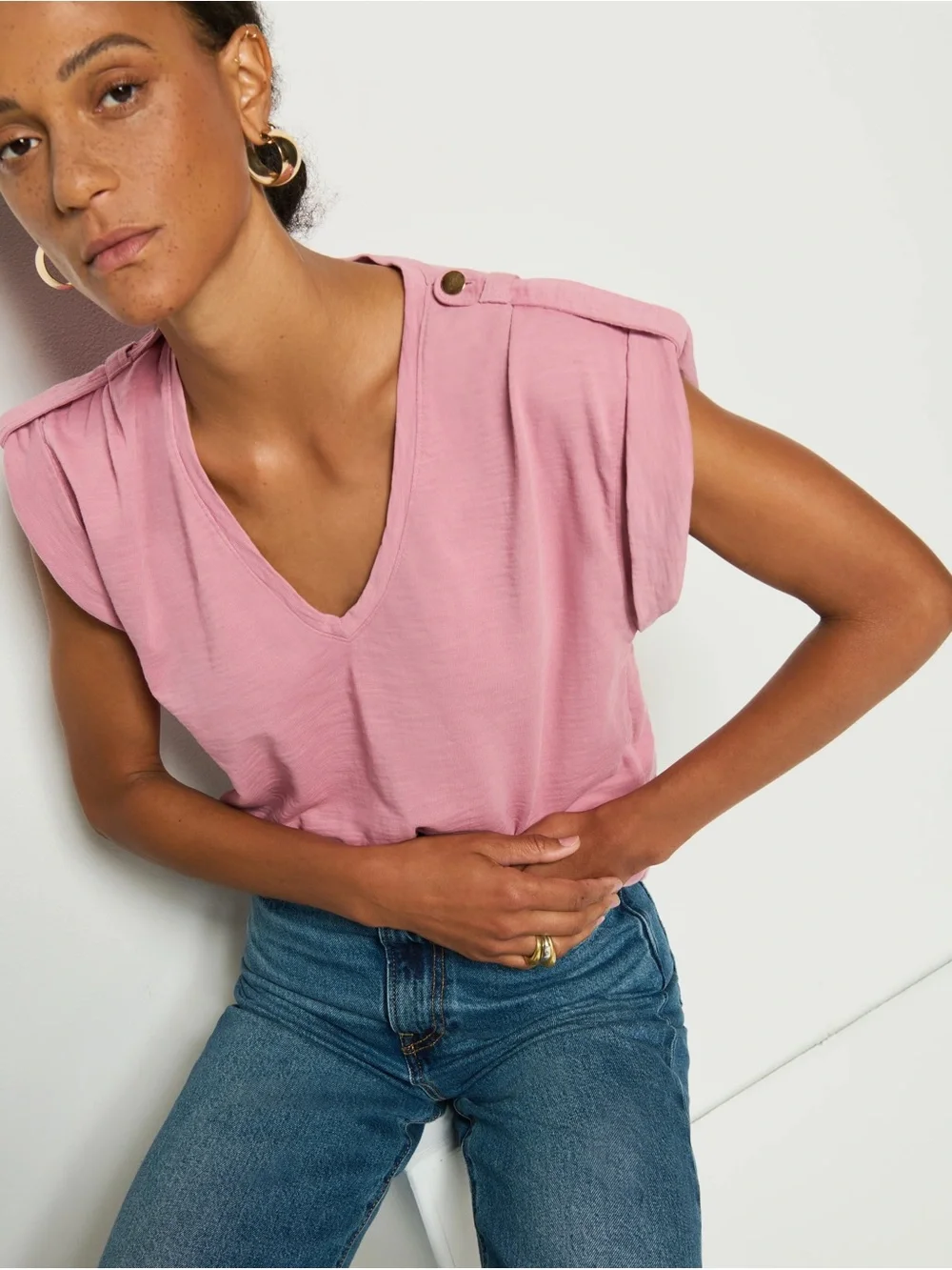 Nation Cooper V-Neck Tank Mesa Flower Pink